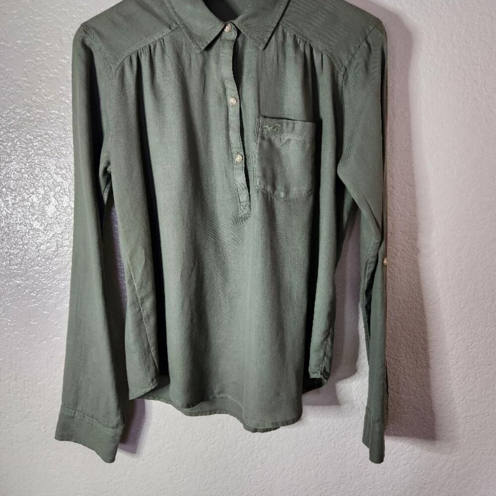 Hollister Easy Lightweight Cotton Popover Shirt Size Small Sage Green